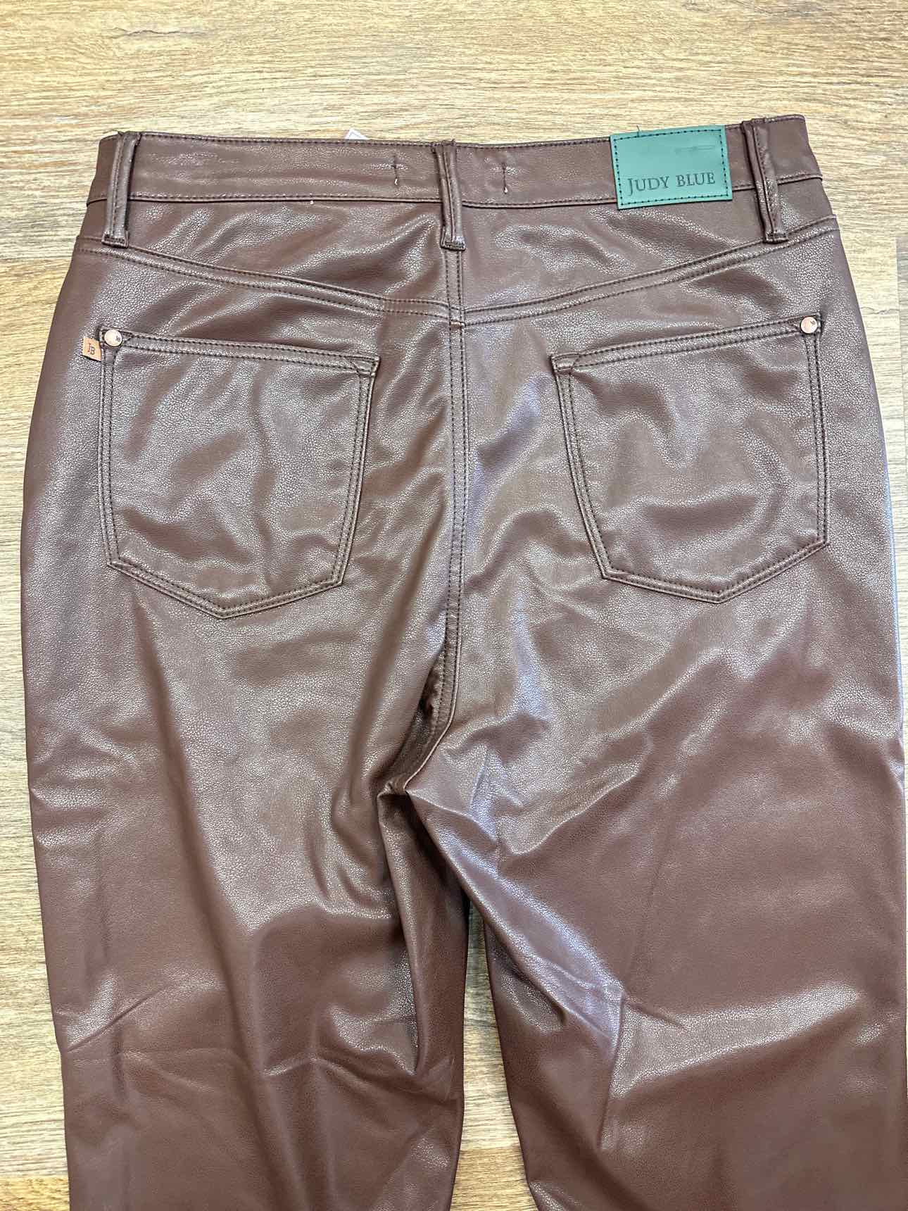 Judy Blue Size 13(31) Dark Brown Faux Leather Tummy Control Straight Pants