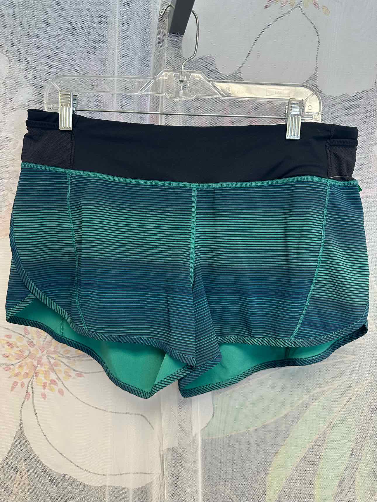 Lululemon Striped High Rise Size 10 Blue/Black Running Shorts