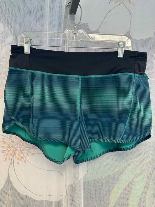 Lululemon Striped High Rise Size 10 Blue/Black Running Shorts