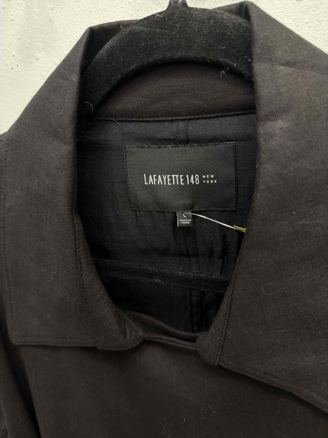Lafayette 148 Linen Cotton Blend Peacoat Belted Size Large Black Jacket