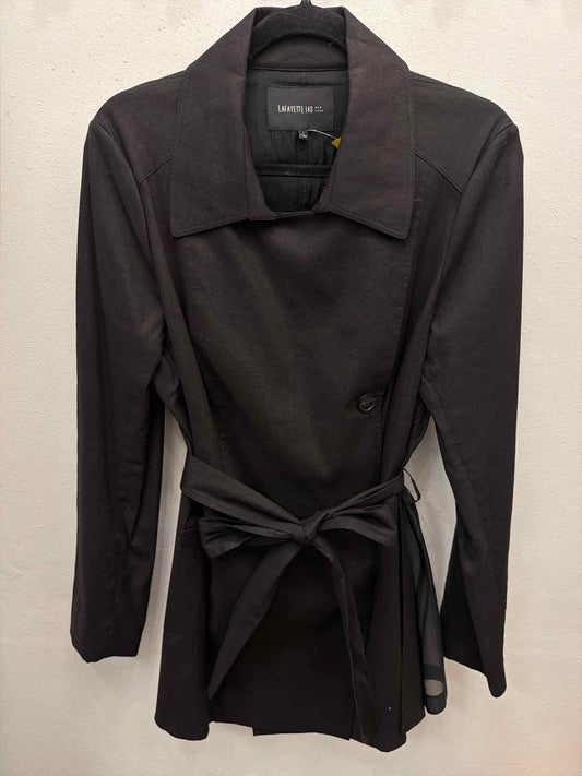 Lafayette 148 Linen Cotton Blend Peacoat Belted Size Large Black Jacket