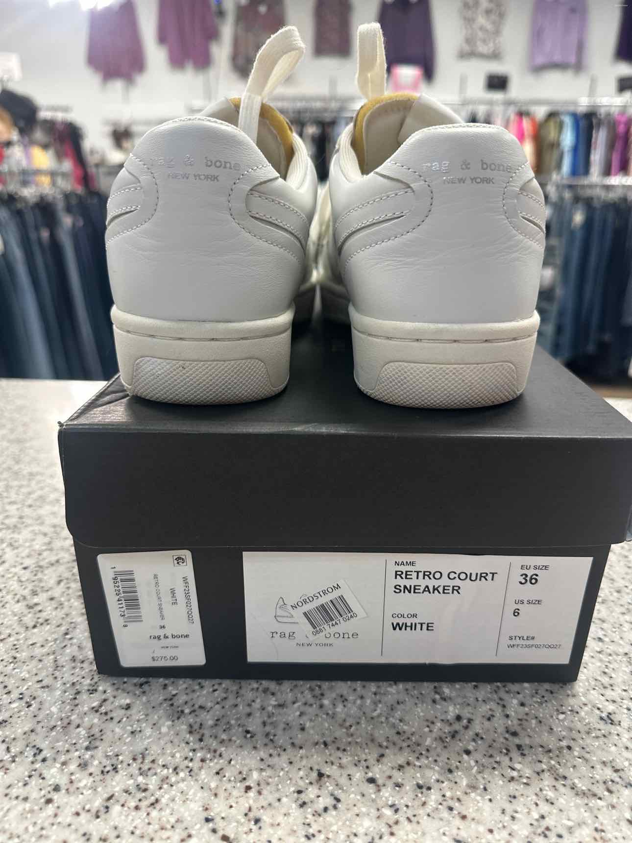 rag & bone Size 6 Retro Court Leather White Lace Sneakers
