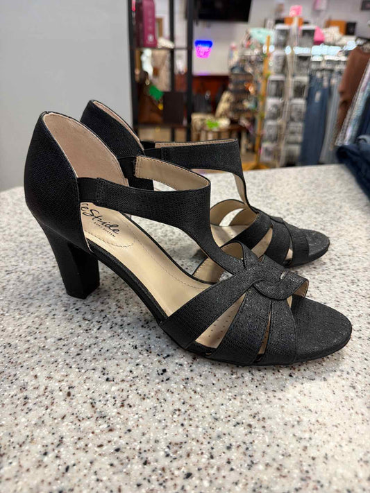 Life Stride Size 9 Strappy Dress Sandals T-Strap Open Toe Block Black sandal