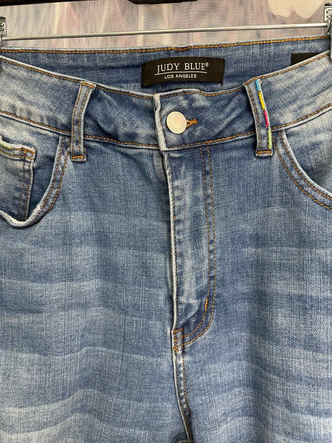Judy Blue Distressed Skinny Fit Rainbow Stitch Detail Size 16W Denim Jeans