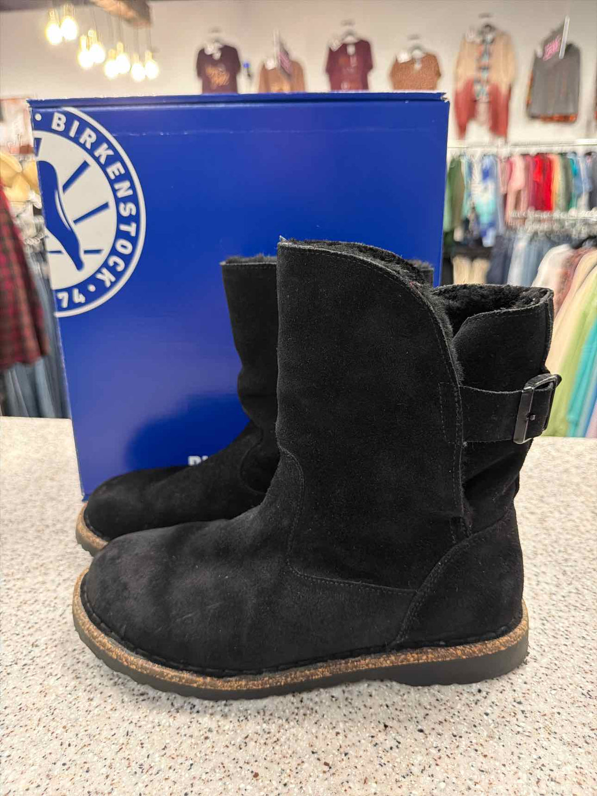 Birkenstock Uppsala Shearling Black Suede Leather Boots Size 8