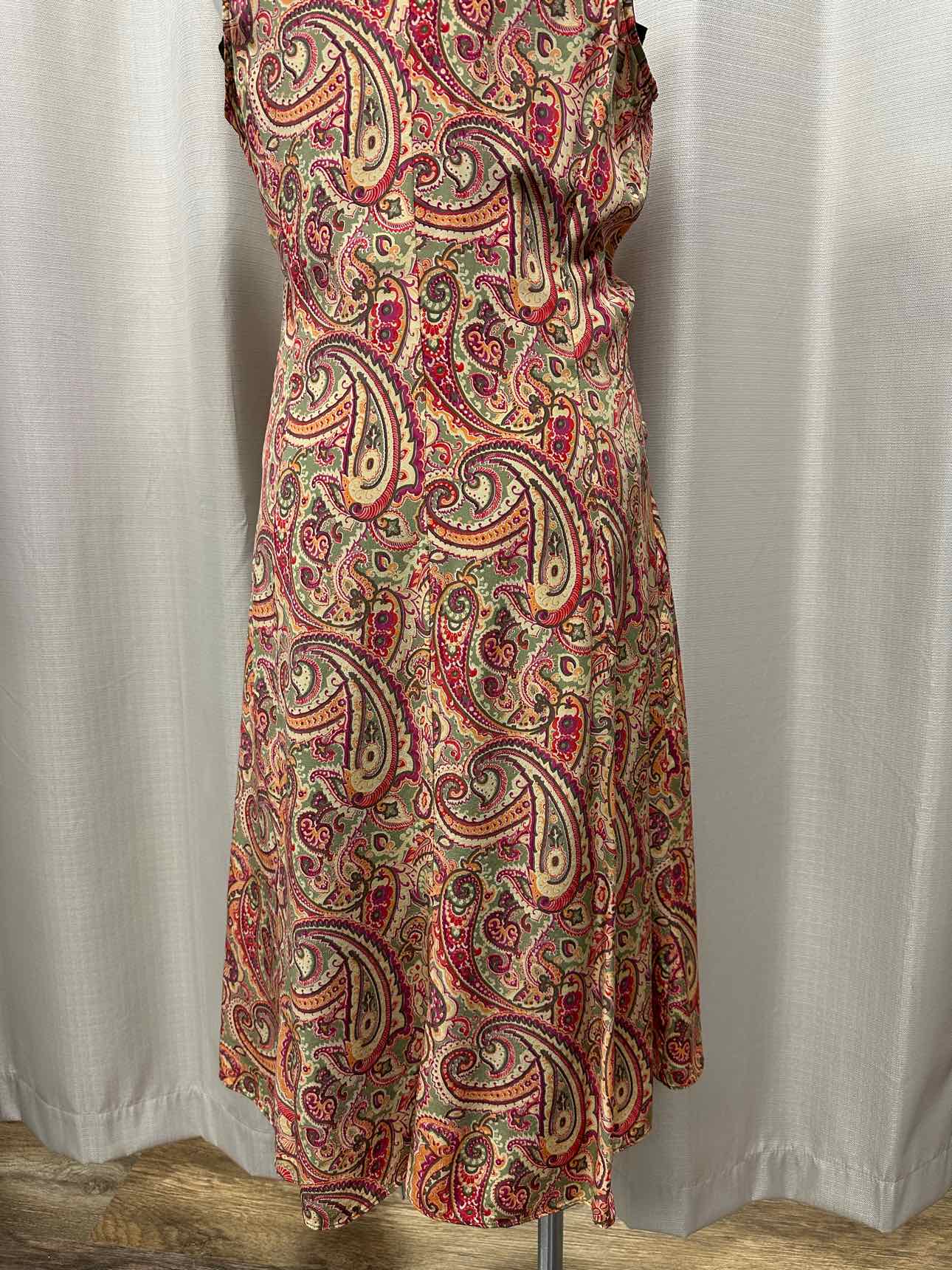 Karen Millen 100% Silk Paisley Print Surplice Layered Shift 10 Tan/Pink Dress