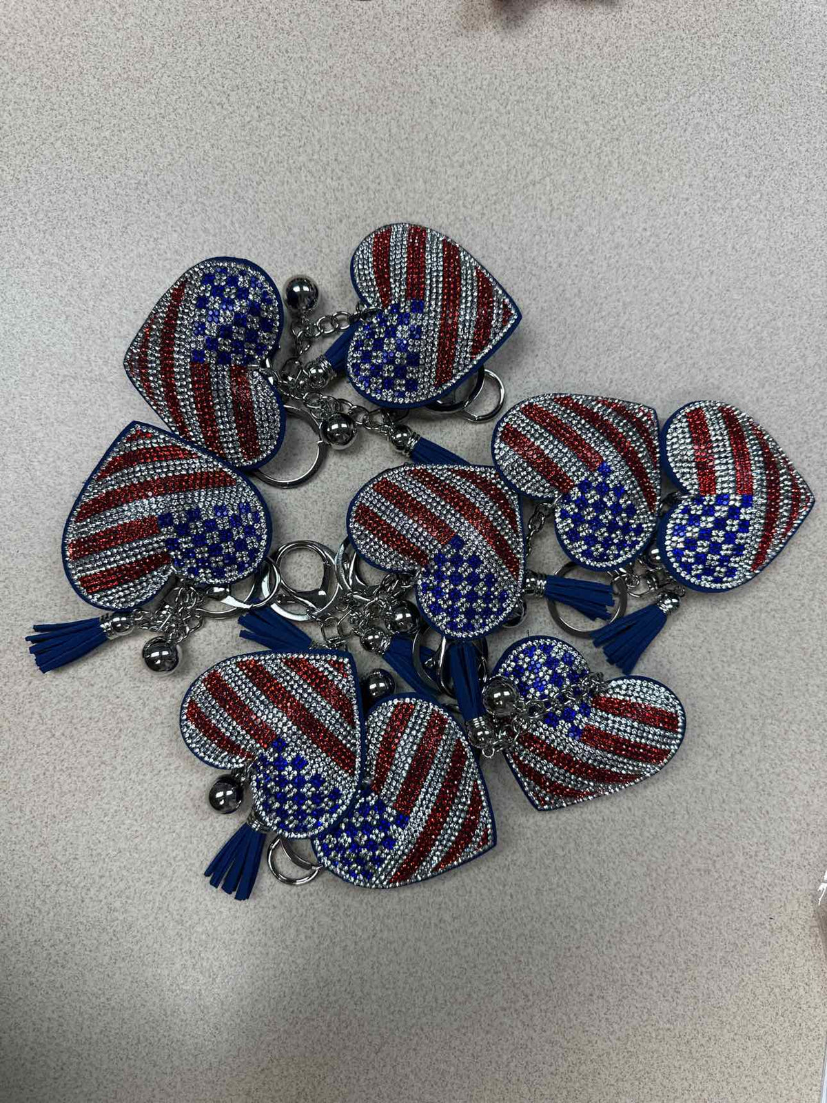 Patriotic Heart Rhinestone Patriotic 4th of July Bag Charm Key Chain