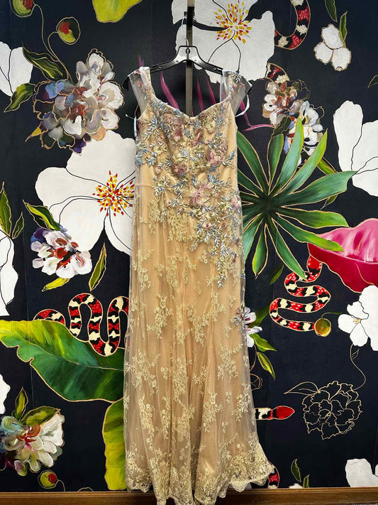 Montage Size 14 Beige FMesh Formal Gown Dress