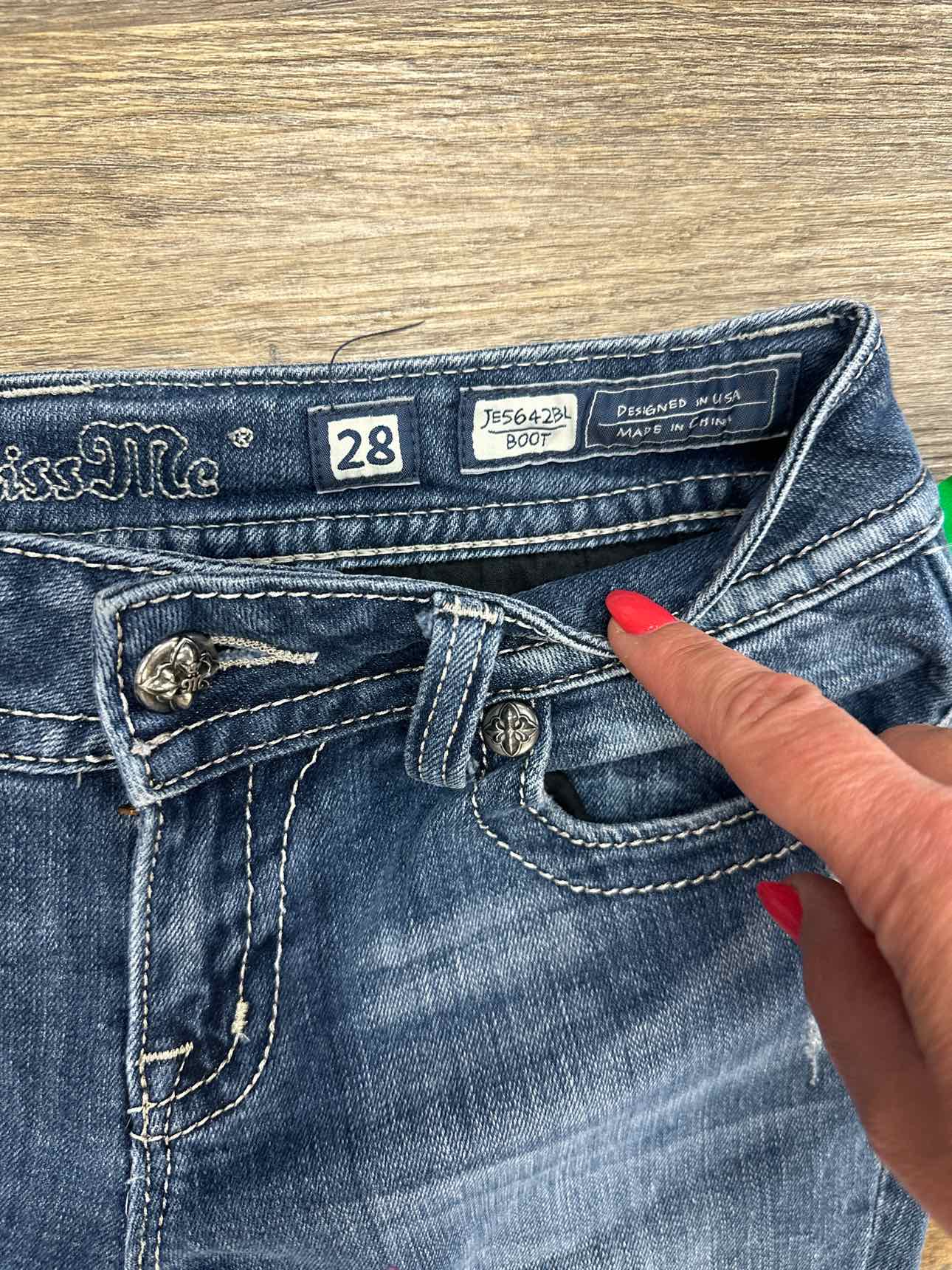 Miss Me Size 28 Boot Cut Distressed Angel Wing Design Back Pockets Denim Jeans
