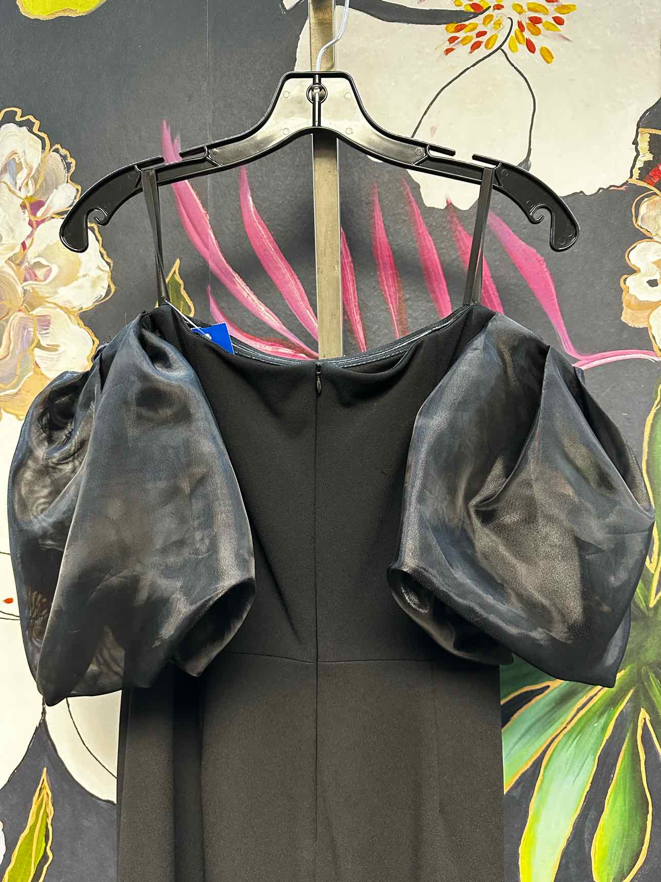 Eliza J Size 12 Black Formal Bodycon Gown Dress with Puffy Off Shoulder Sleeves