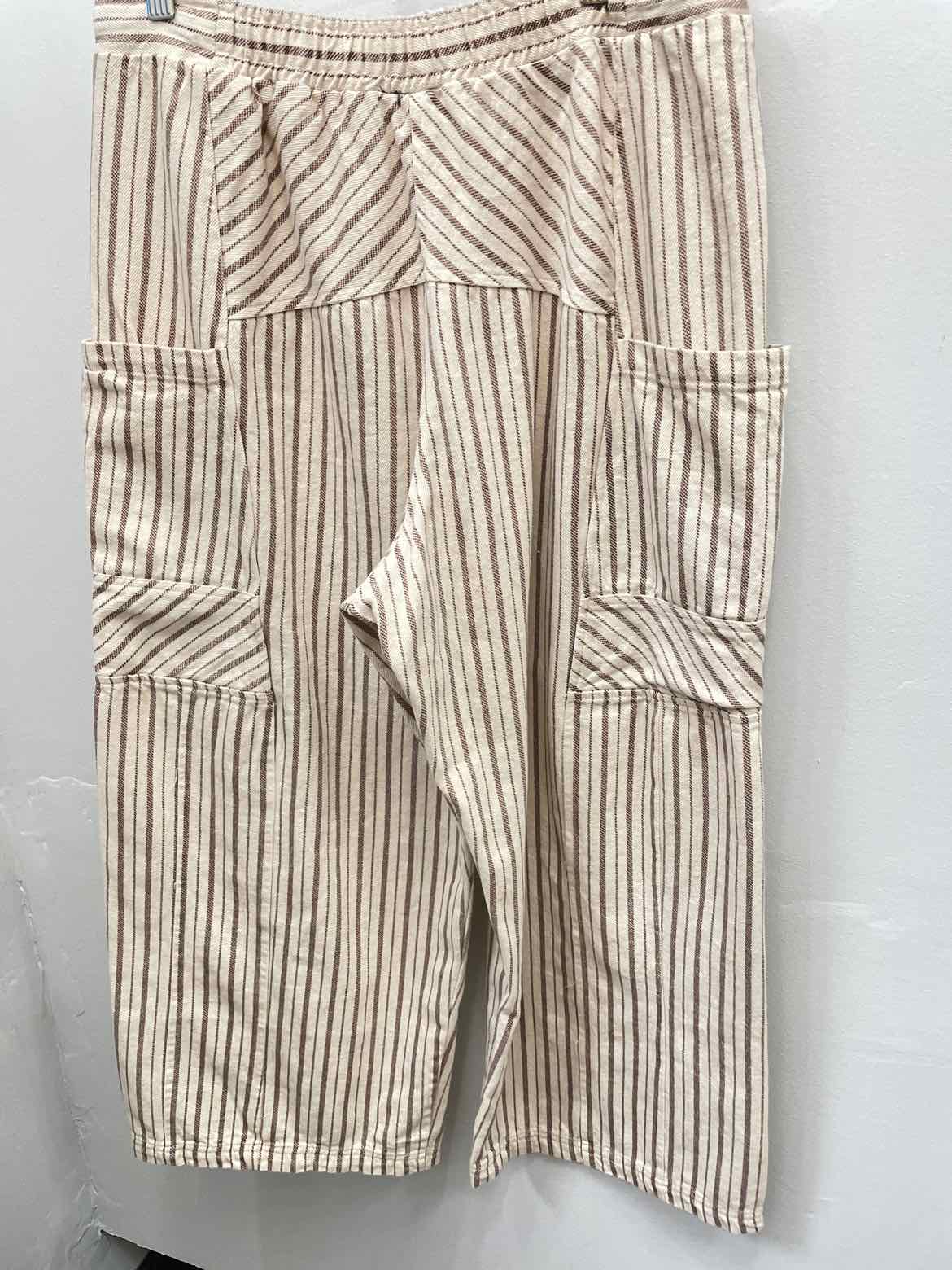 Peach Love Size Large Tan Striped Cargo Pocket Cropped Pants