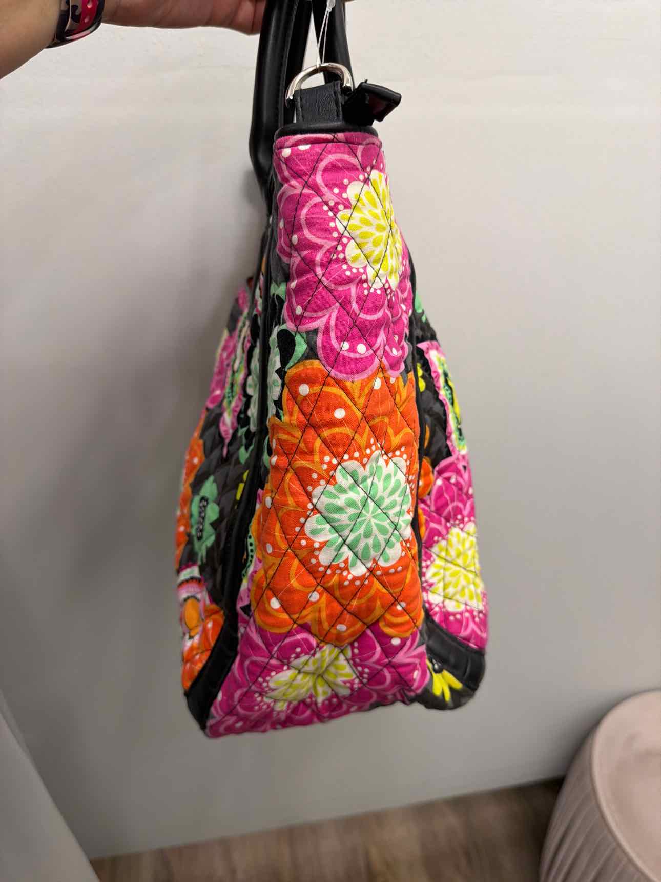 Vera Bradley Large Orange Black Floral Print Satchel Handbags