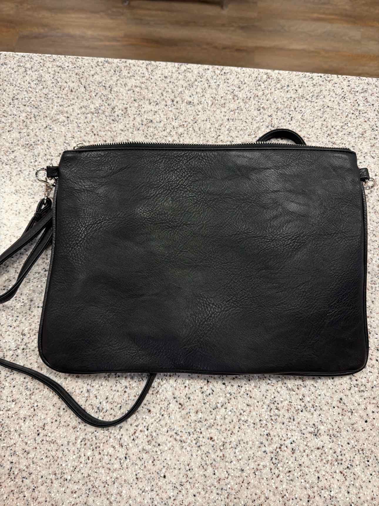 Moto Biker Jacket Crossbody Wristlet Strap Faux Leather Black Clutch