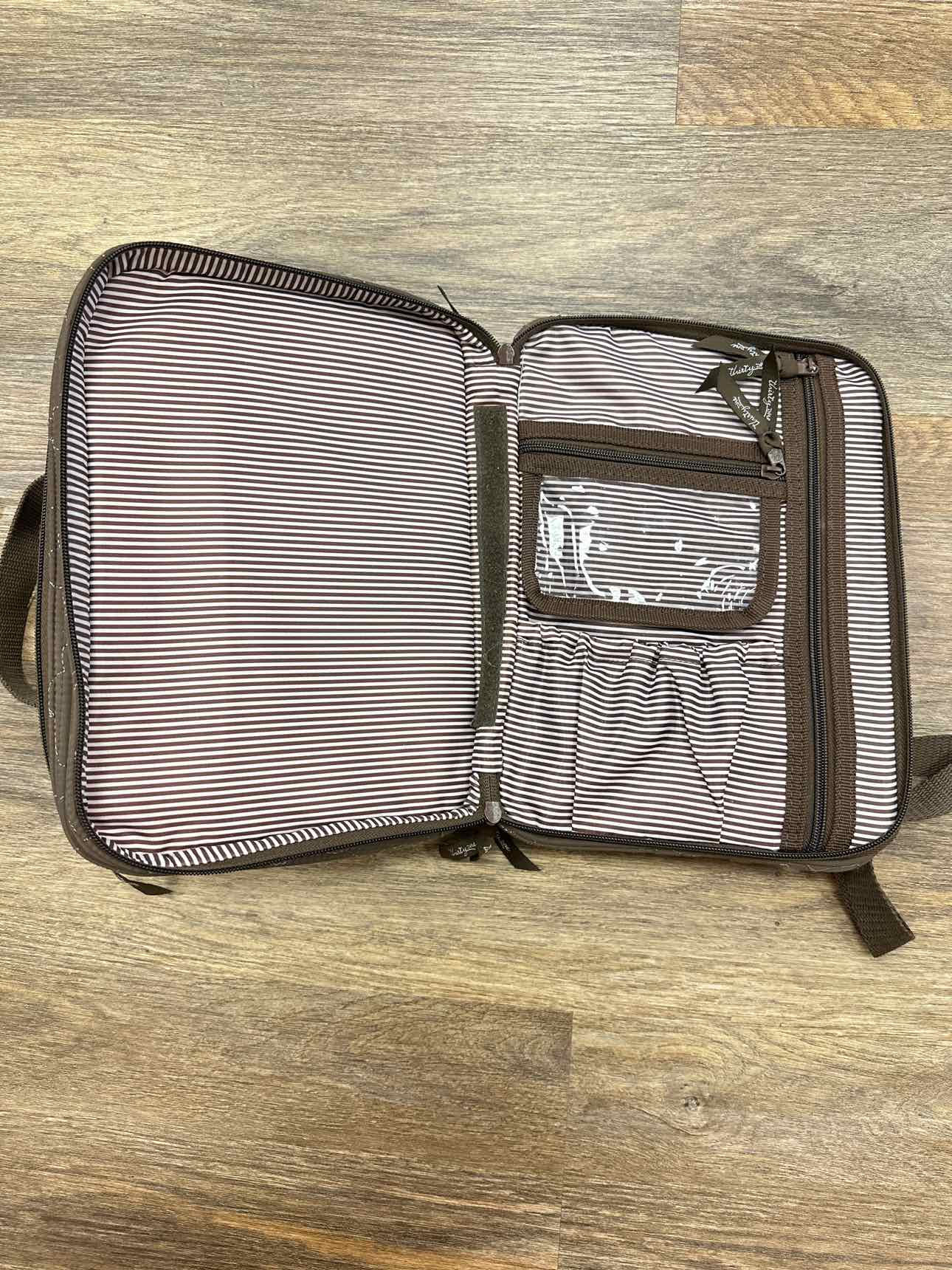 Thirty One Medium Coffee Brown Quilted Traveler Cosmetic Bag