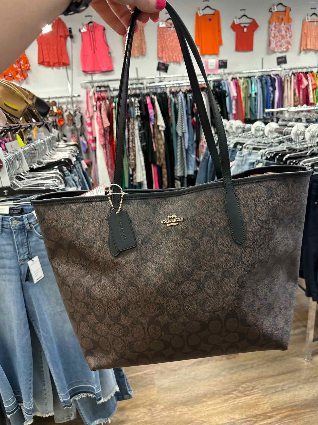 Coach REVERSIBLE Signature Logo City Tote Shoulder Bag Black and Brown Handbag