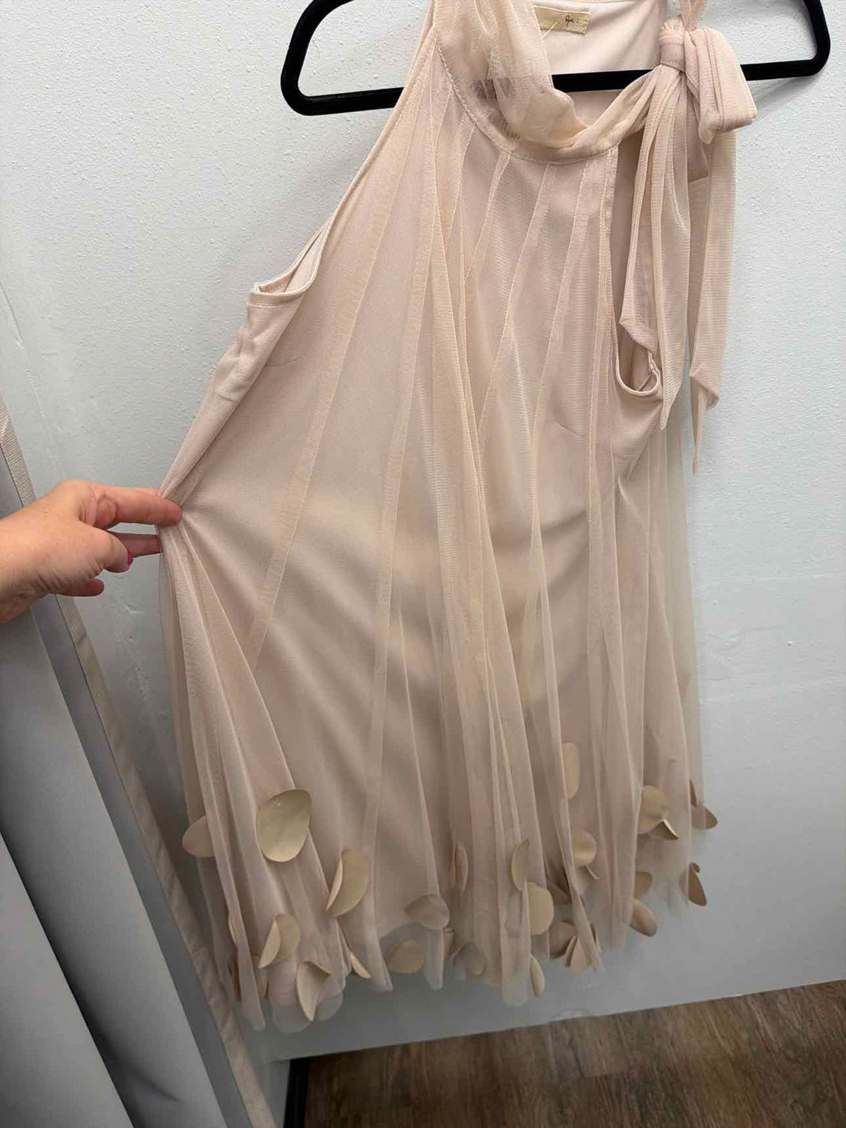 Ryu Size S/M Tulle Overlay Sleevelss Dot Beige Dress