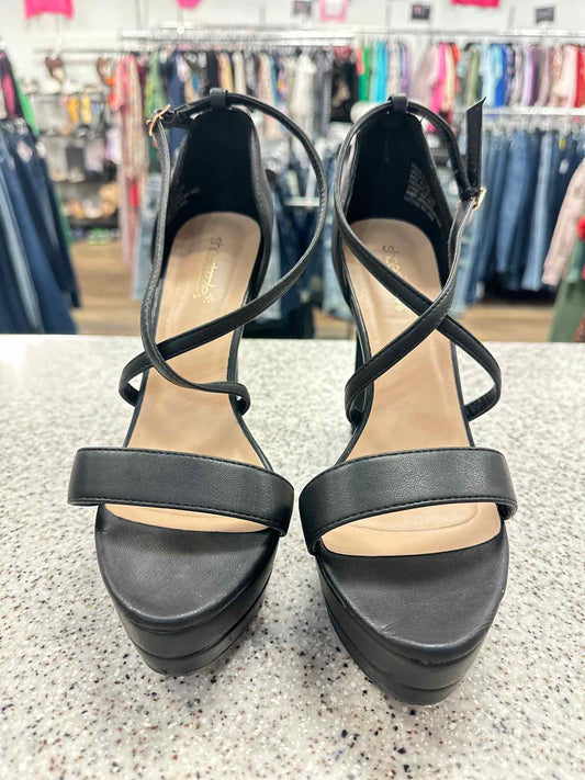Shoedazzle Size 9 Black Faux Leather Platform Strappy 5" Heels Sandals