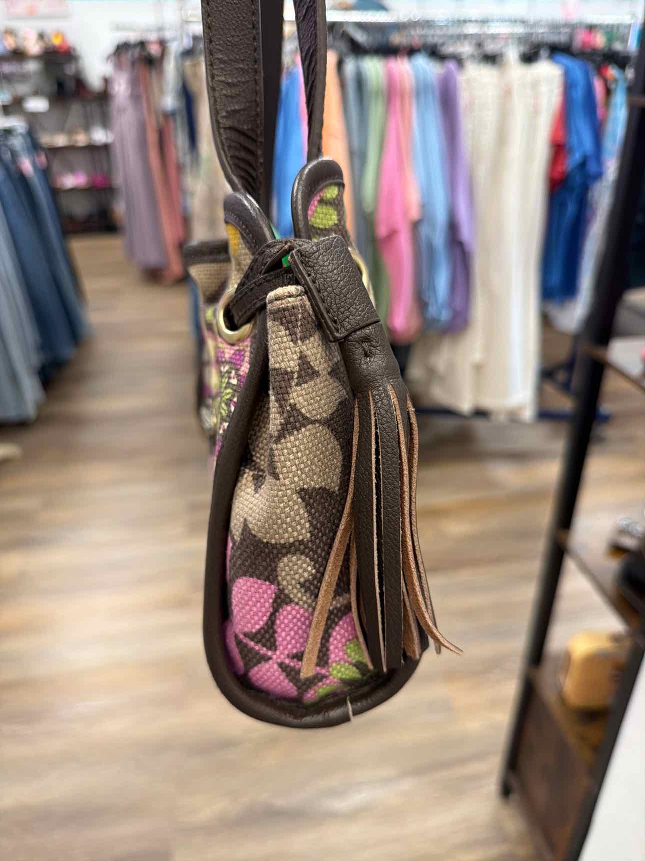 Spartina 449 Brown Purple Floral Hobo Canvas Shoulder Bag Handbags