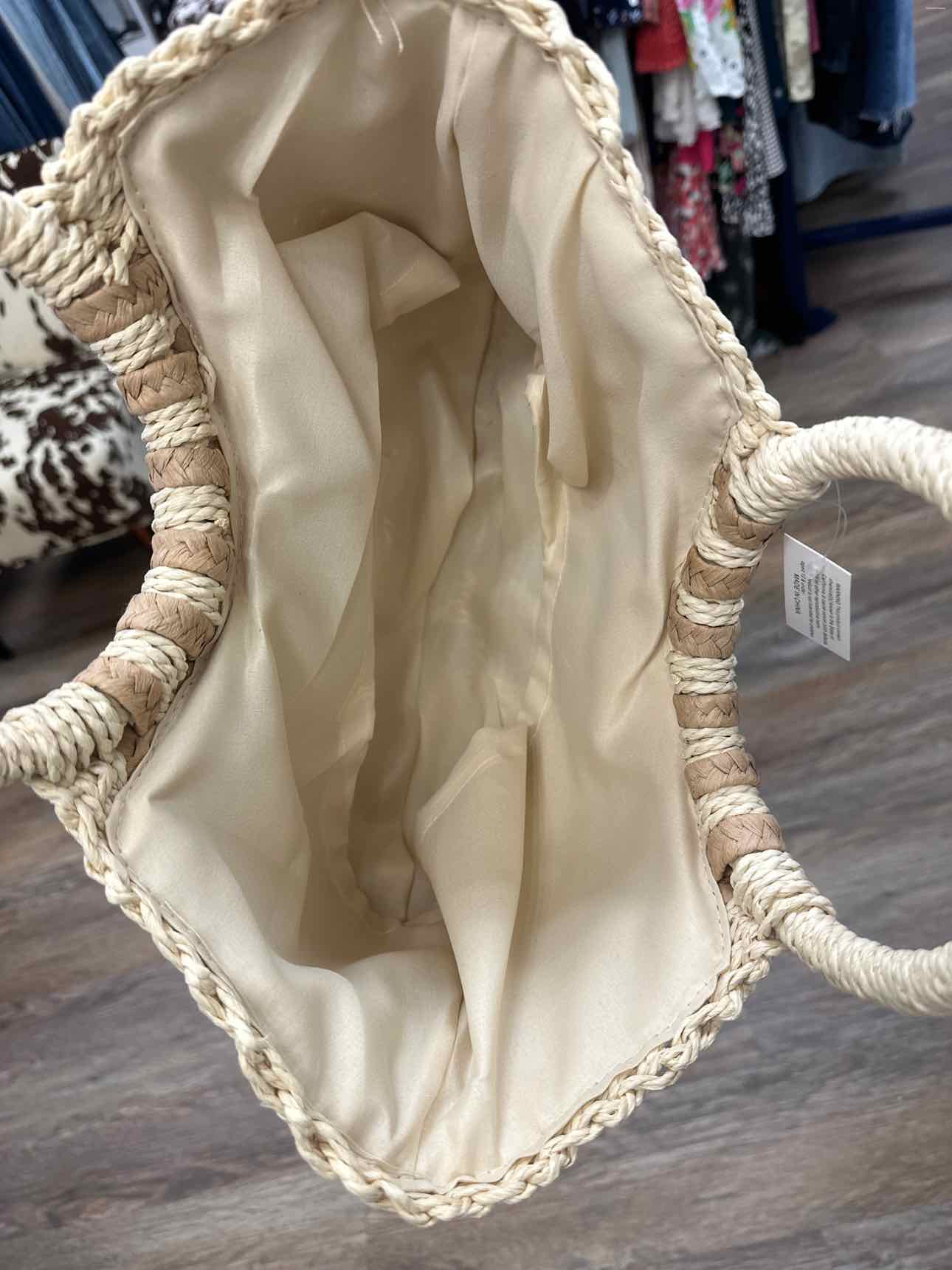 Woven Straw Tote Bag With Fanned Stripes Detail