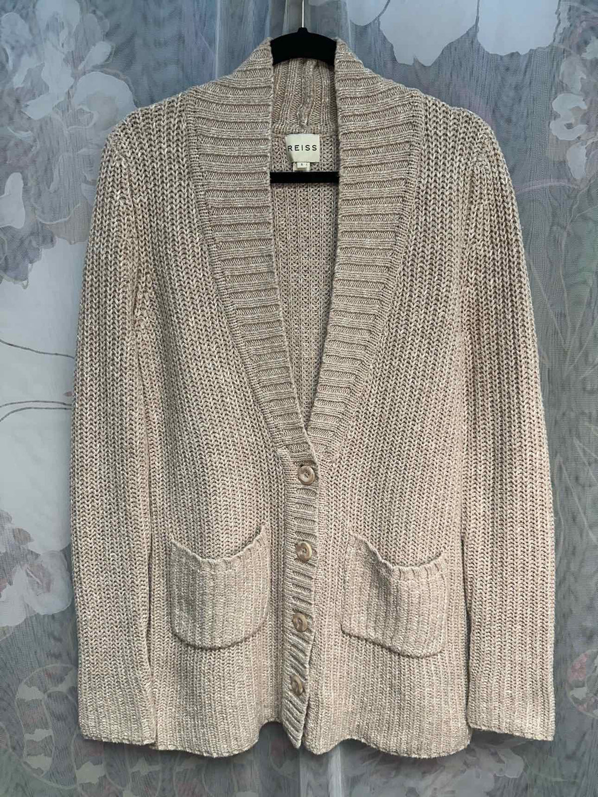Reiss Ruby Woven Heavy Weight Woven Long Sleeve Size Small Pink Cardigan