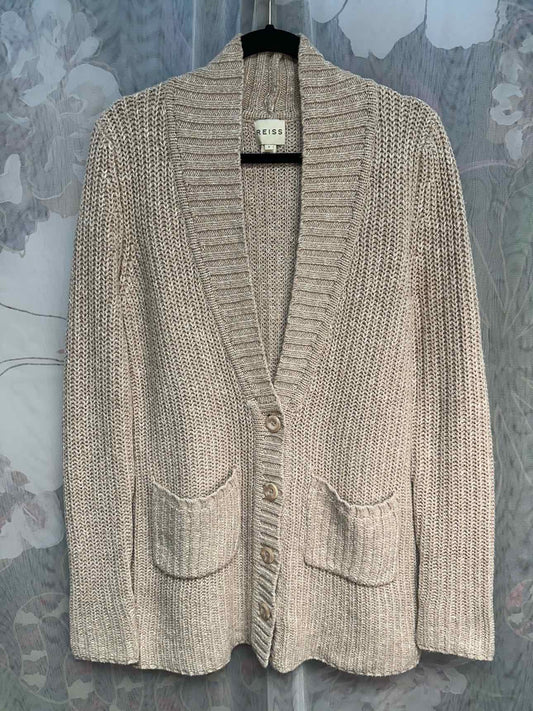 Reiss Ruby Woven Heavy Weight Woven Long Sleeve Size Small Pink Cardigan
