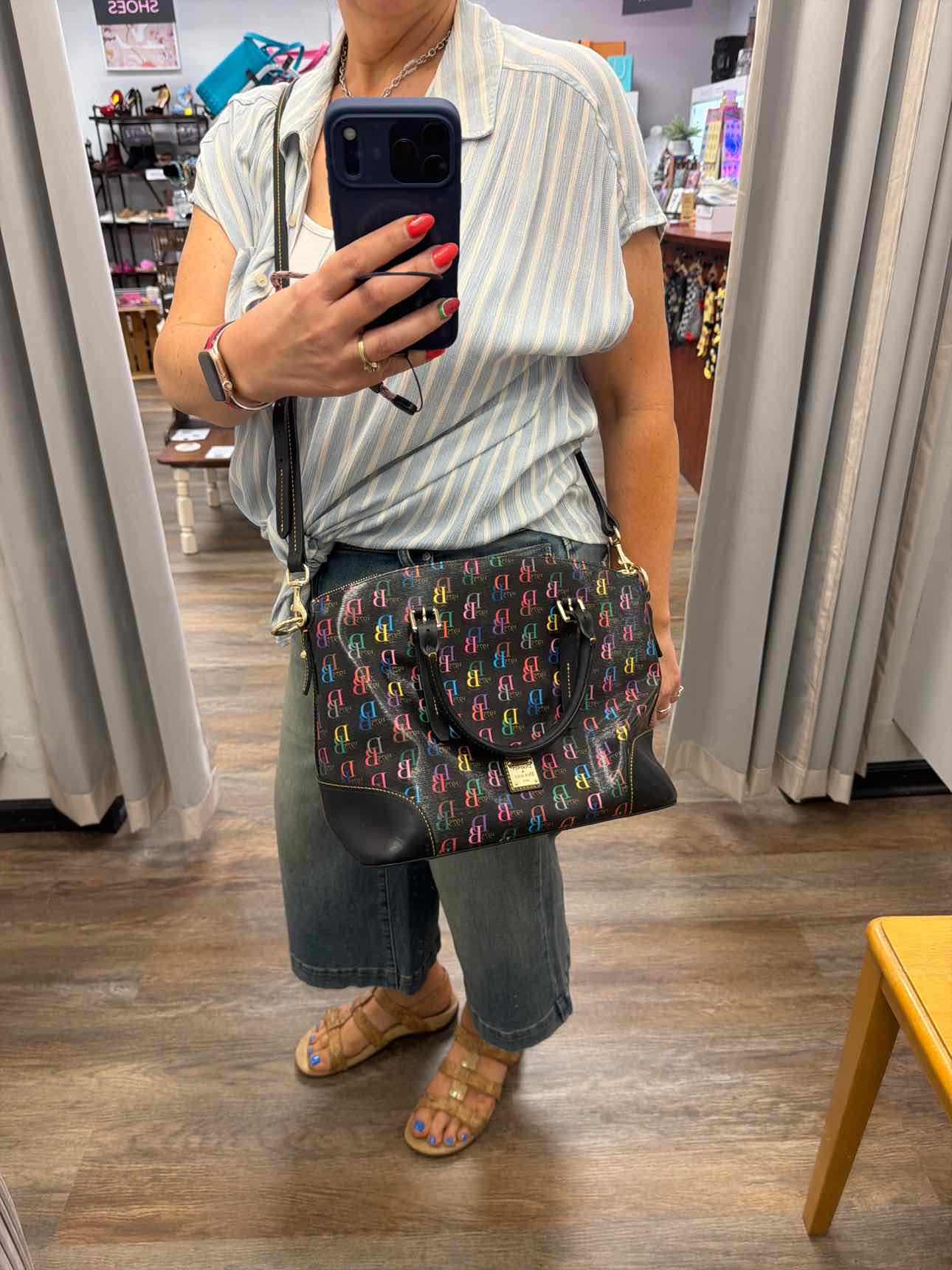 Dooney and Bourke Large Multi Color Domed Satchel DB Logo Handbags