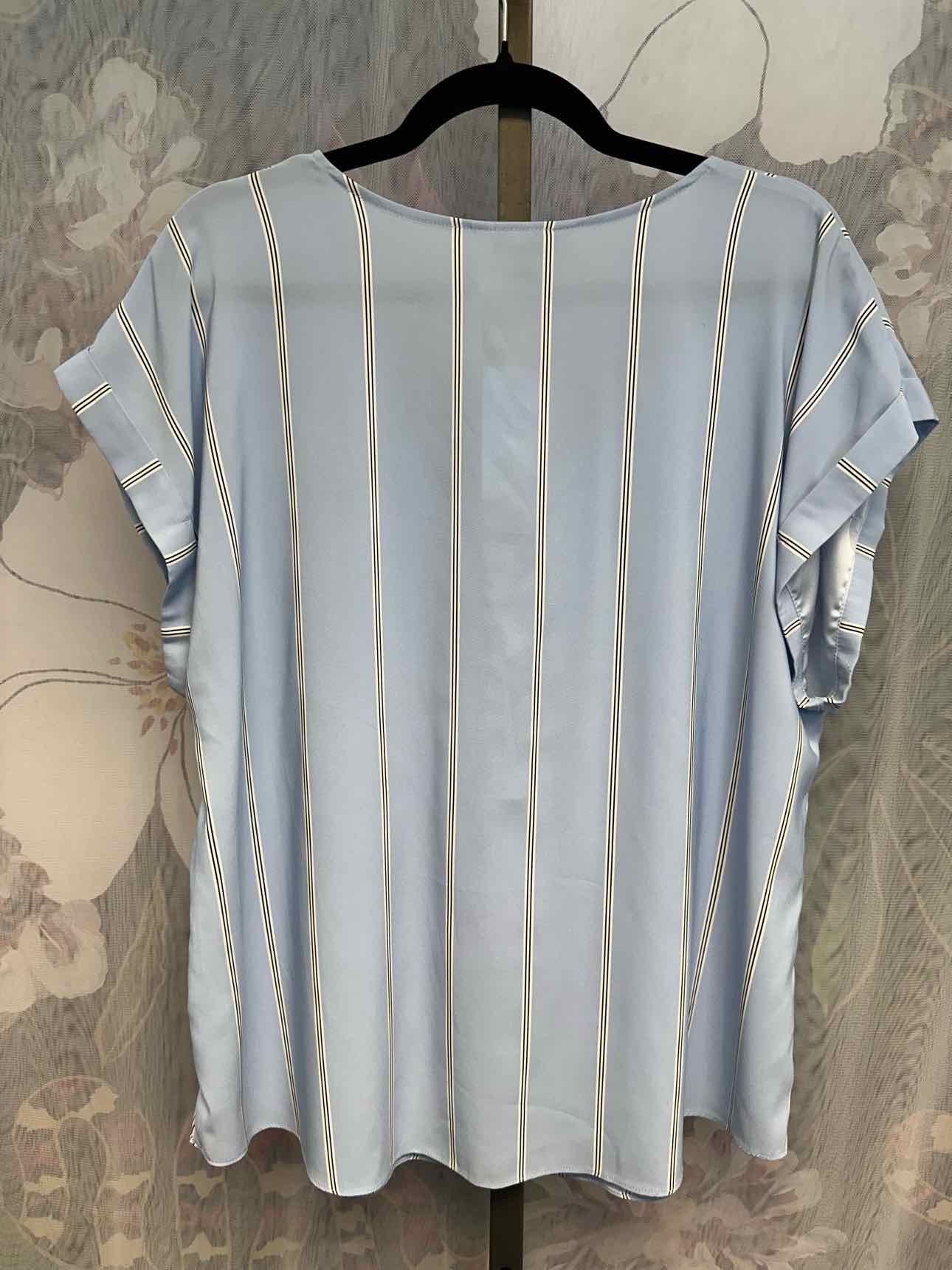 Vylette Size 2X Blue Striped Vneck Blouse Top NEW NWT