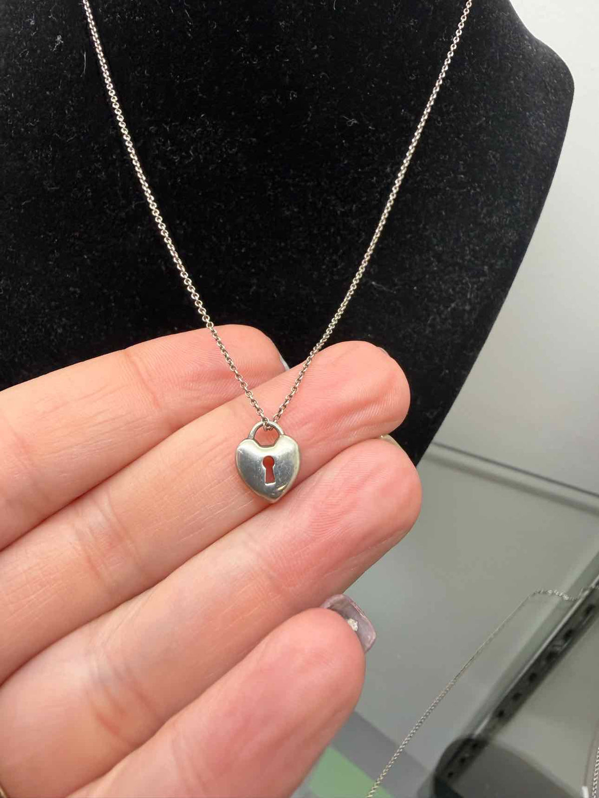 Tiffany & Co. 17" Heart Lock Pendant Sterling Silver Necklace