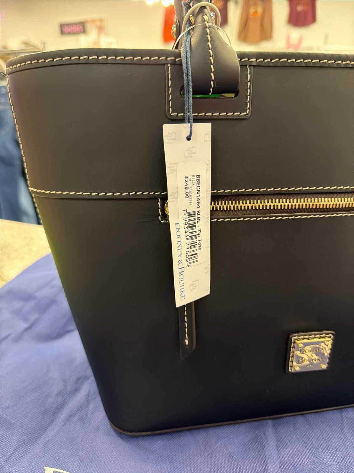 Dooney and Bourke Quincey Smooth Black Leather Zip Tote  NWT Handbags