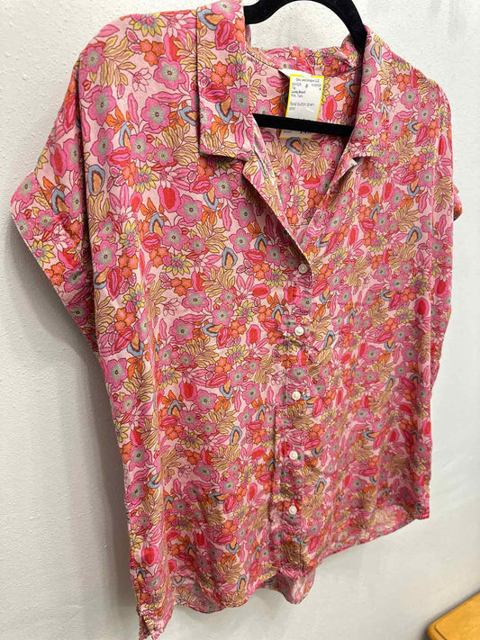 Lucky Brand Size Medium Pink Floral Button Down Blouse Top