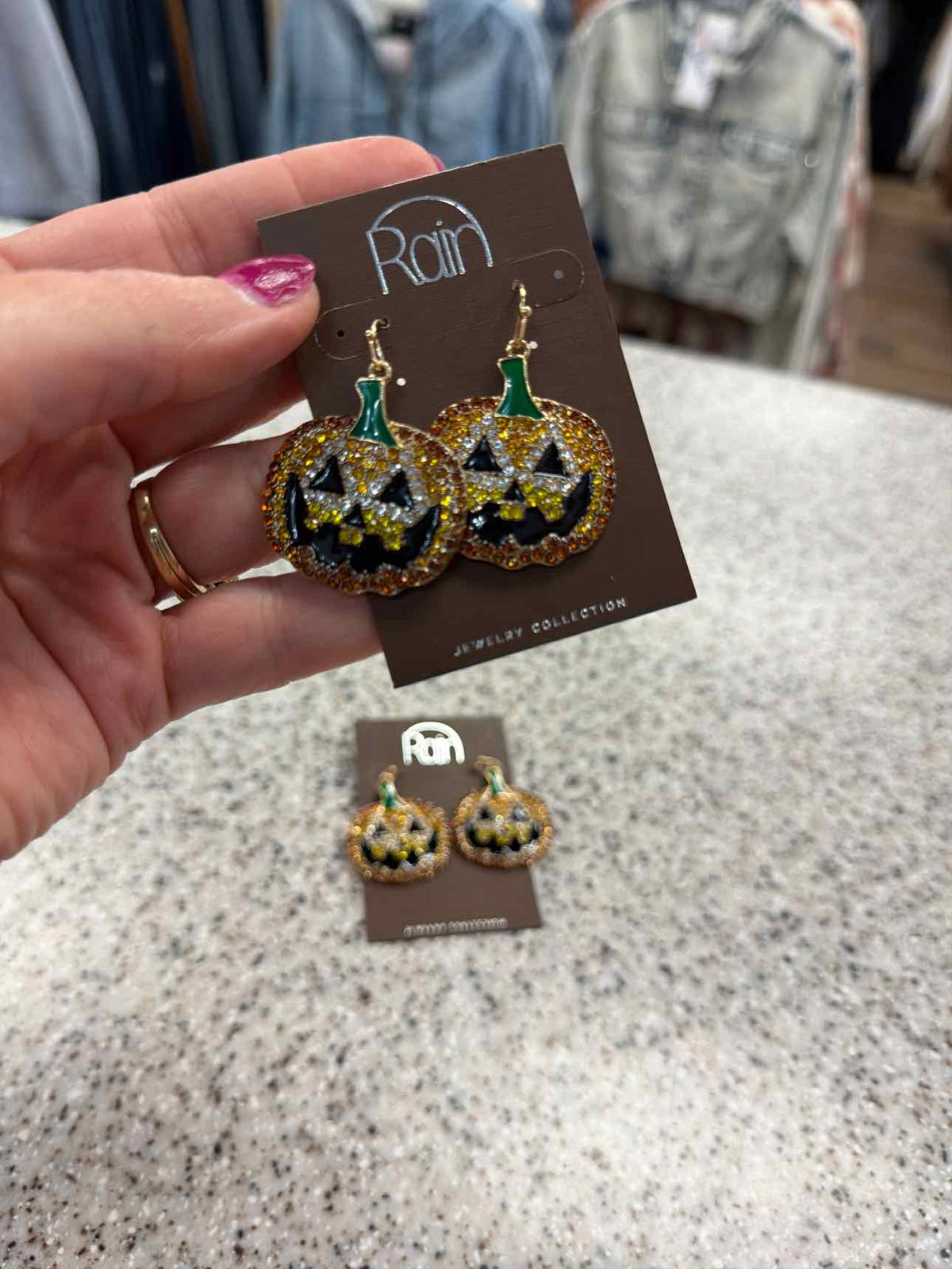 Rhinestone Metal Halloween Pumpkin 1.75" Gold-Tone Earrings