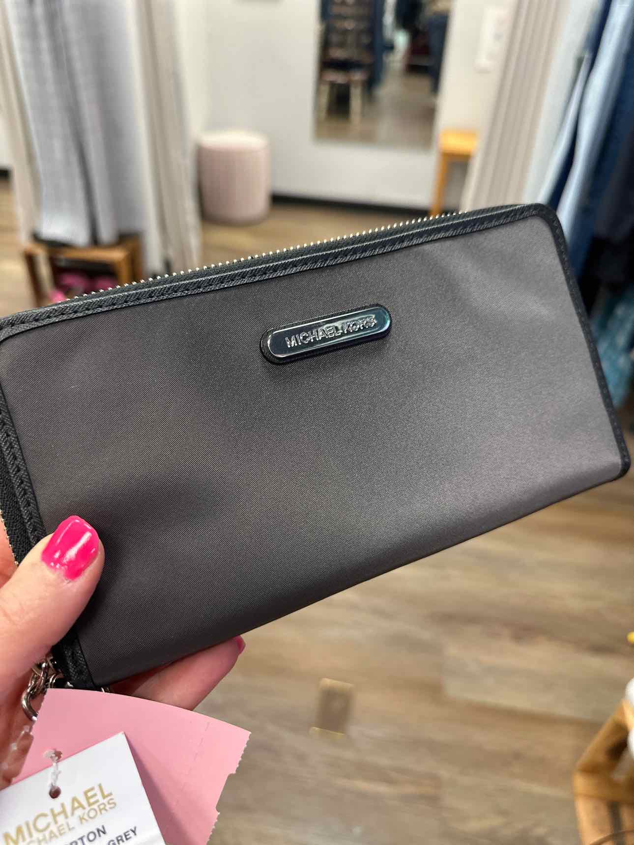NEW Michael Kors Large Gray Nylon Organizer Zip Wallet