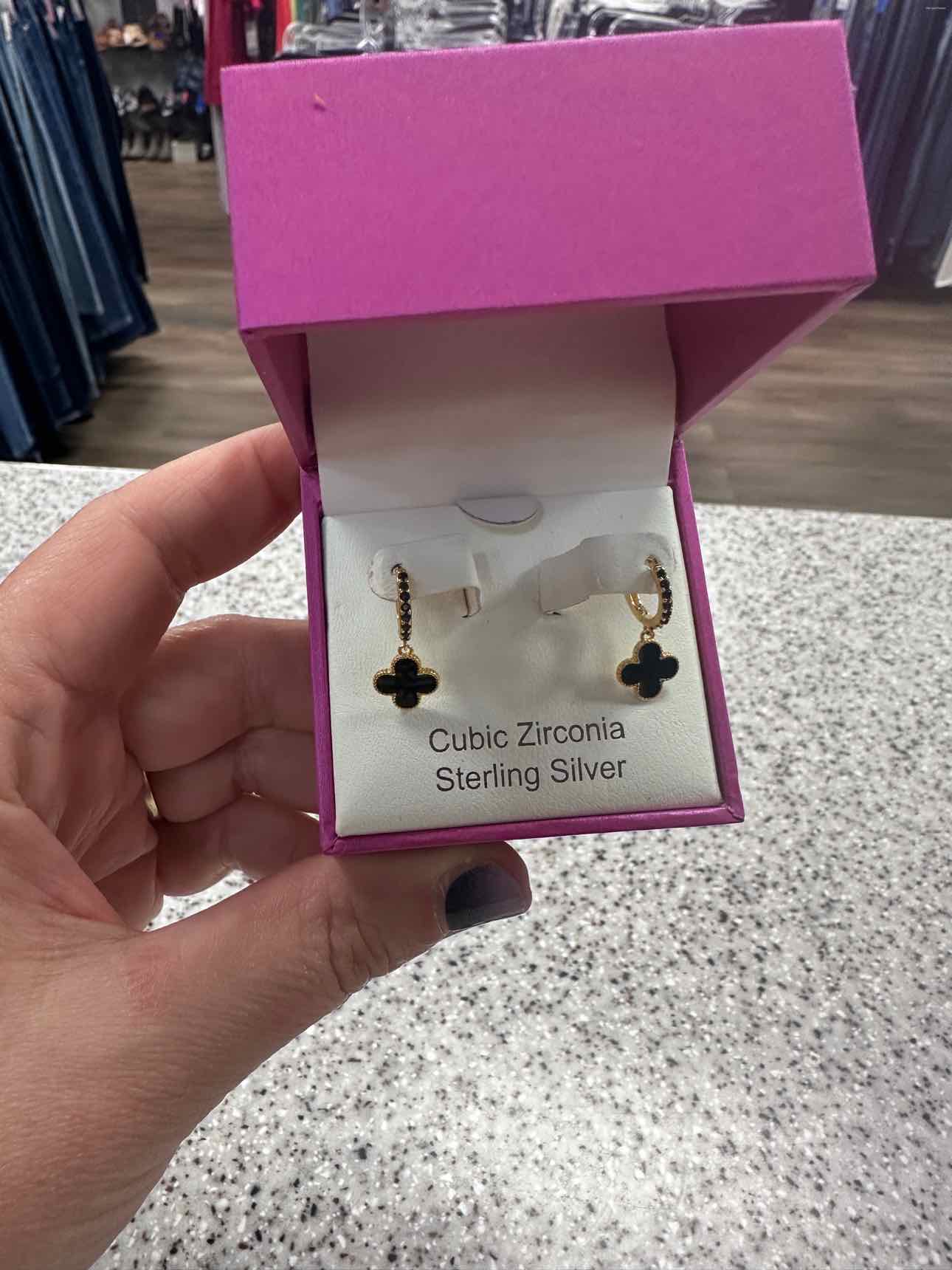 Rachel Zoe NEW Sterling Silver Black Clover CZ Hoops Gold-Tone Earrings