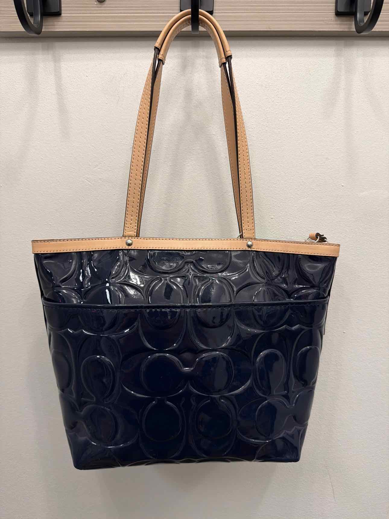 Coach Peyton Embossed Signature C Patent Leather Tote in navy blue Handbags