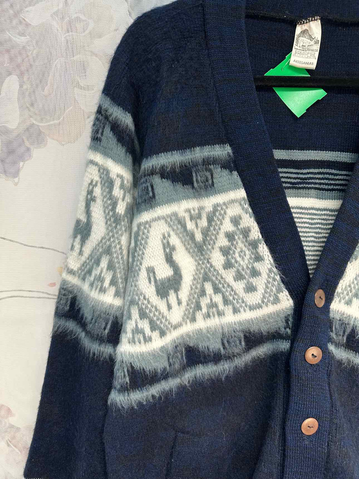INCA Artesanias Baby Alpaca Wool Heavy Llama Size One Size Navy/White Cardigan