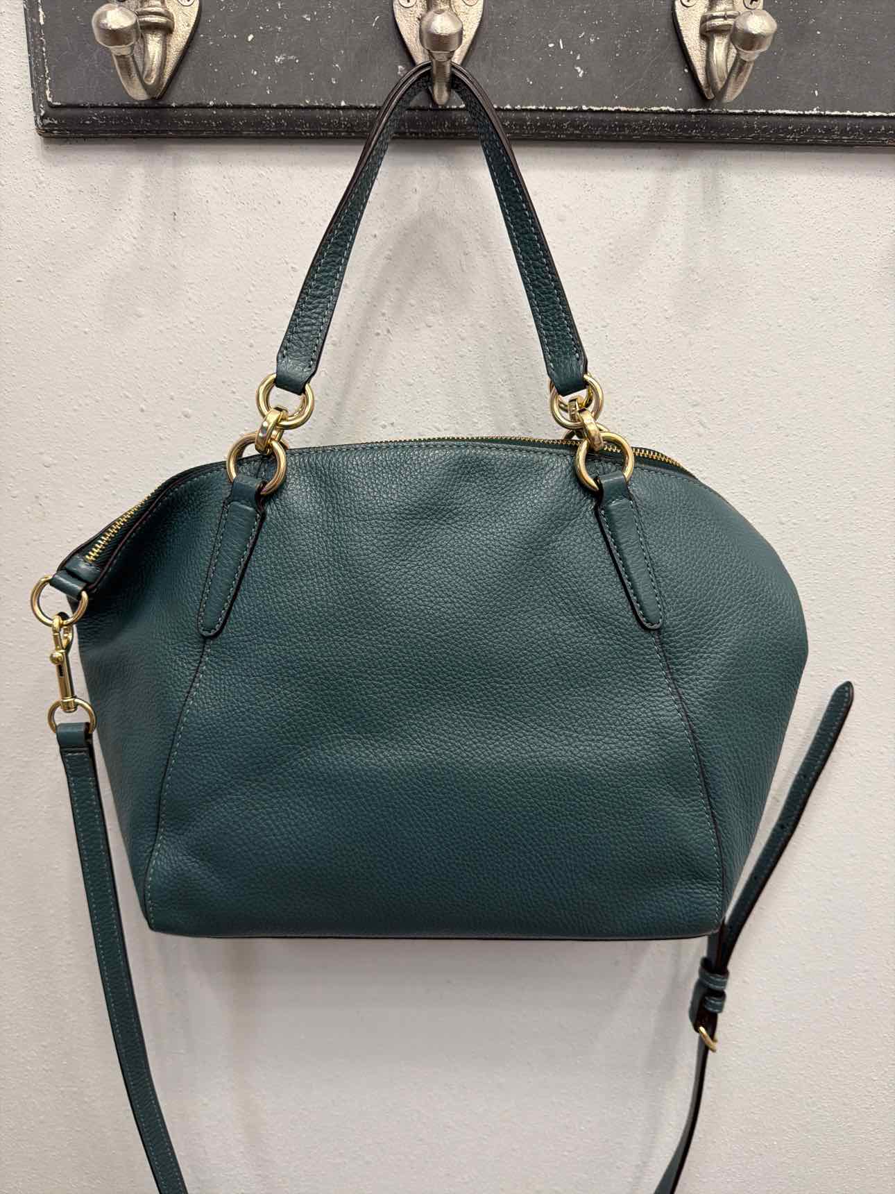 Coach 'Kelsey' Teal pebble leather crossbody satchel Handbags