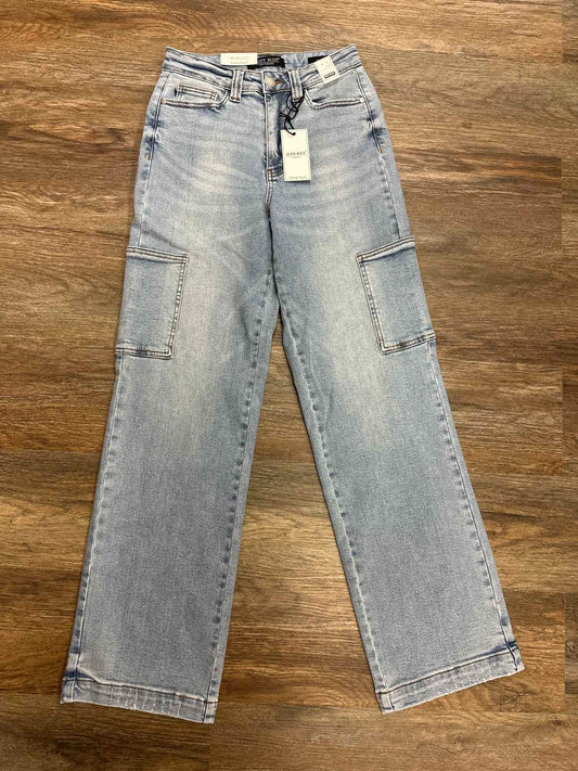 Judy Blue High Waist Cargo Wide Leg Denim Light Wash Jeans
