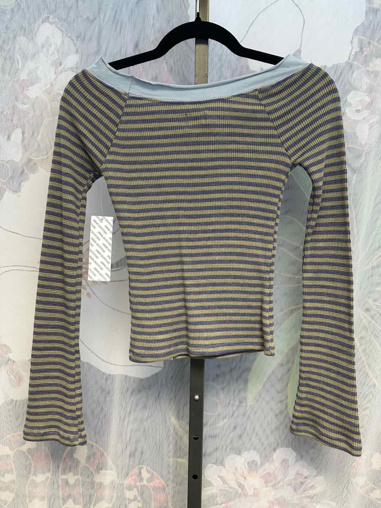 BDG  XS Green/Blue Thermal Striped Cropped Long Sleeve Top NEW NWT