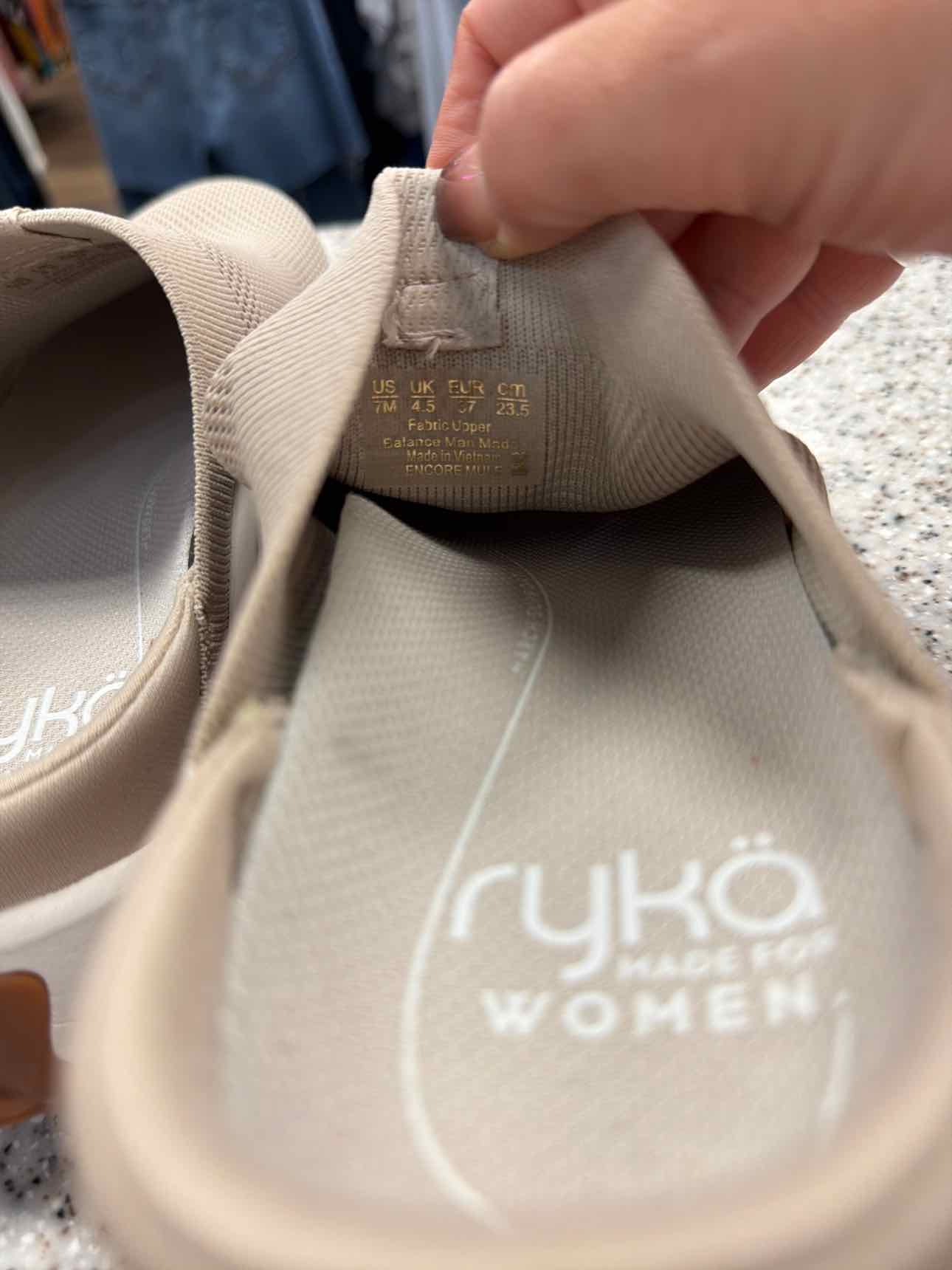 Ryka Size 7 NEW Women's Encore Knit Slip On Mules Sneaker Tan Shoes