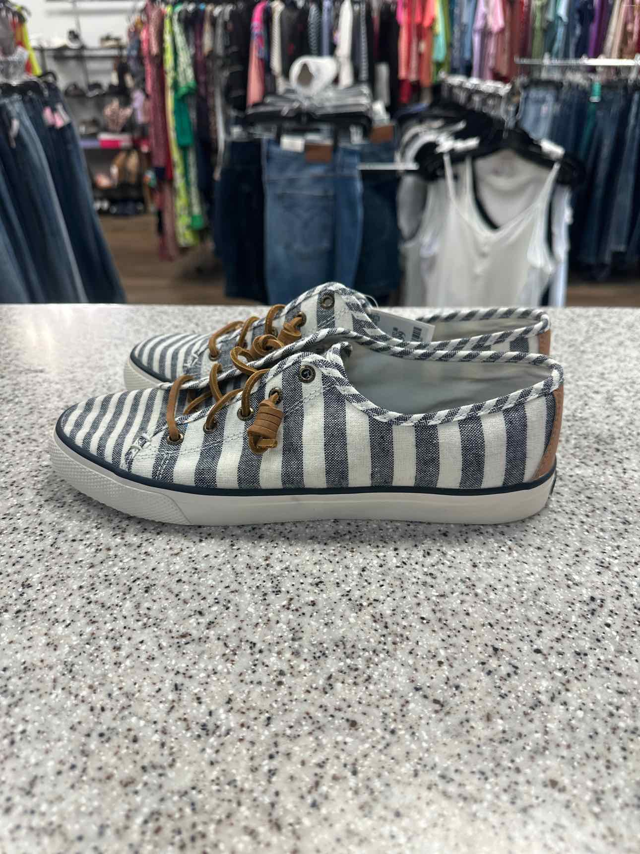 Sperry Size 10 NEW Woman's Seacoast Multi Stripe Classic Boat Navy White Shoes