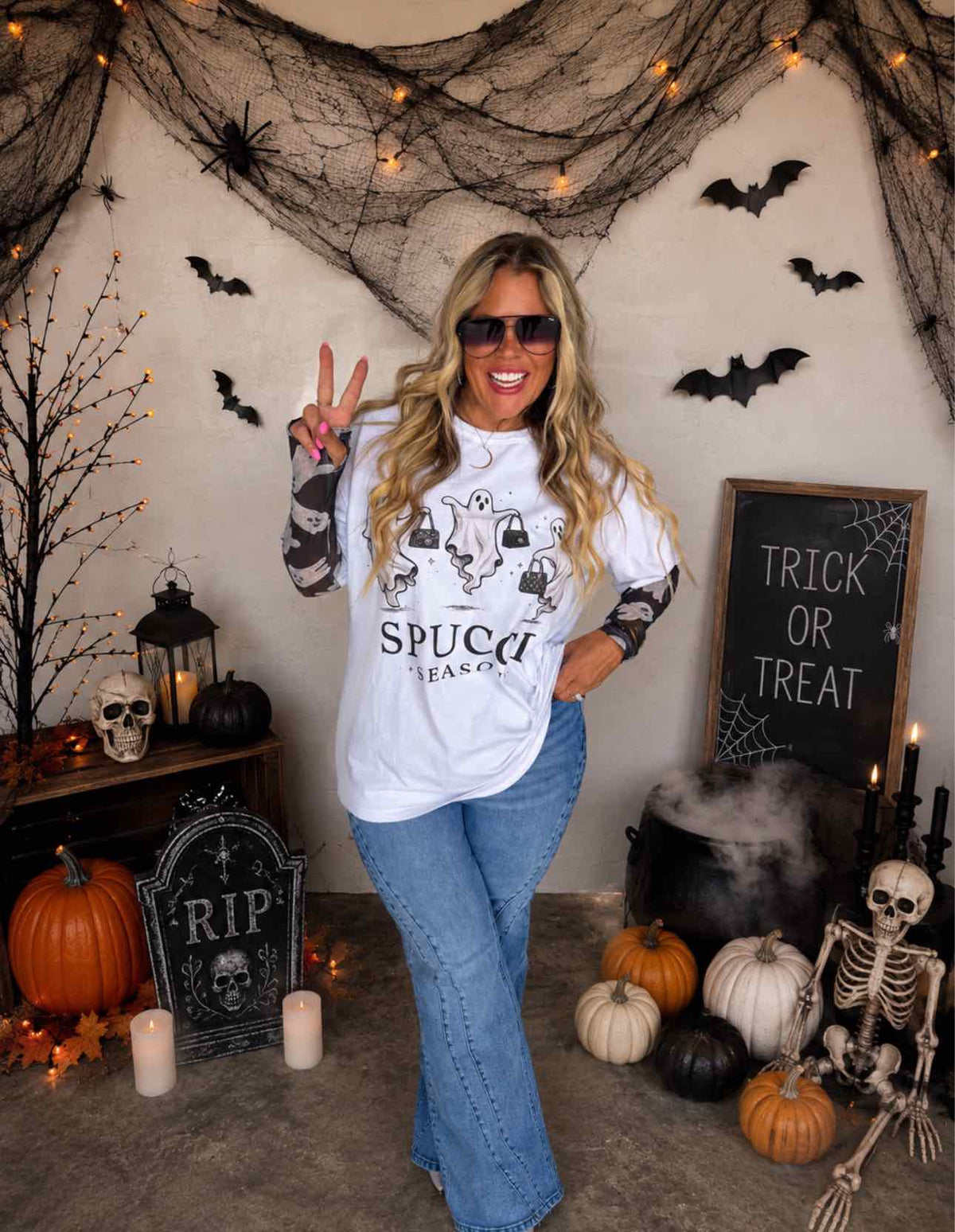 Spooky Spucci Season Short Sleeve Graphic Tee Tshirt Top