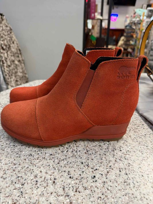 Sorel 7.5 Women's Evie Pull On Waterproof Suede Leather Wedge Warp Red Boots