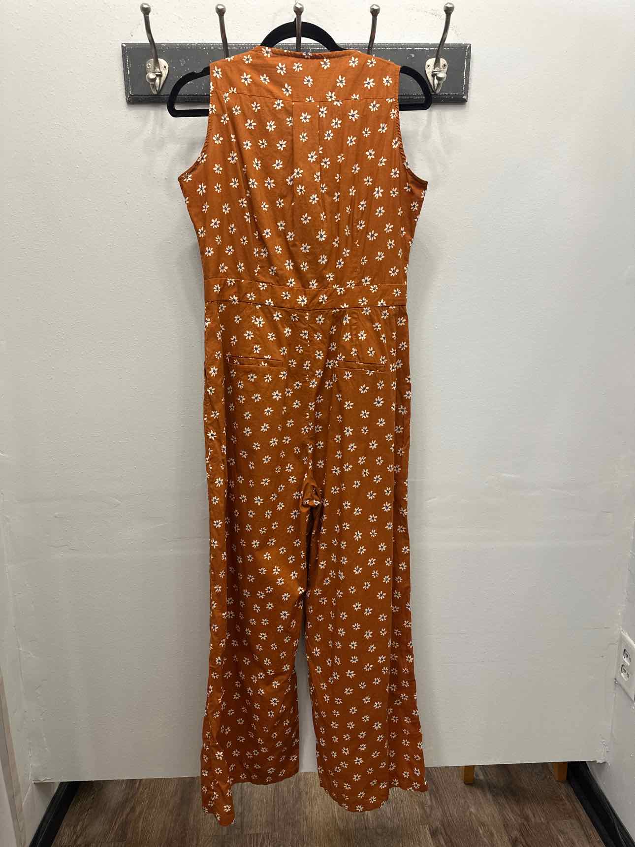 Cotton Daisy Floral Print Size M/L Rust Wide Leg Jumpsuit