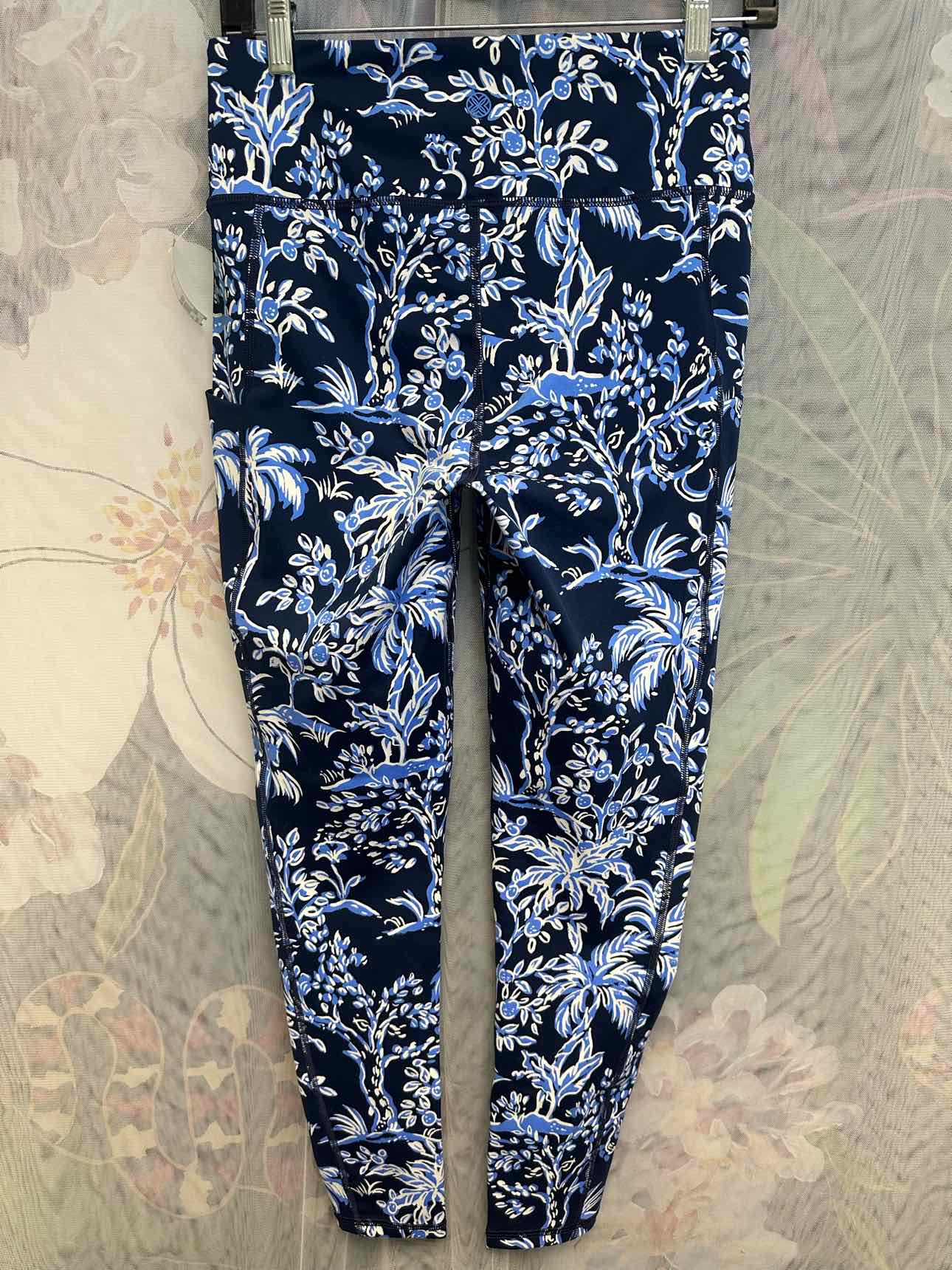 Lilly Pulitzer Giraffe Floral Tropical High Waist Size Medium Blue Leggings