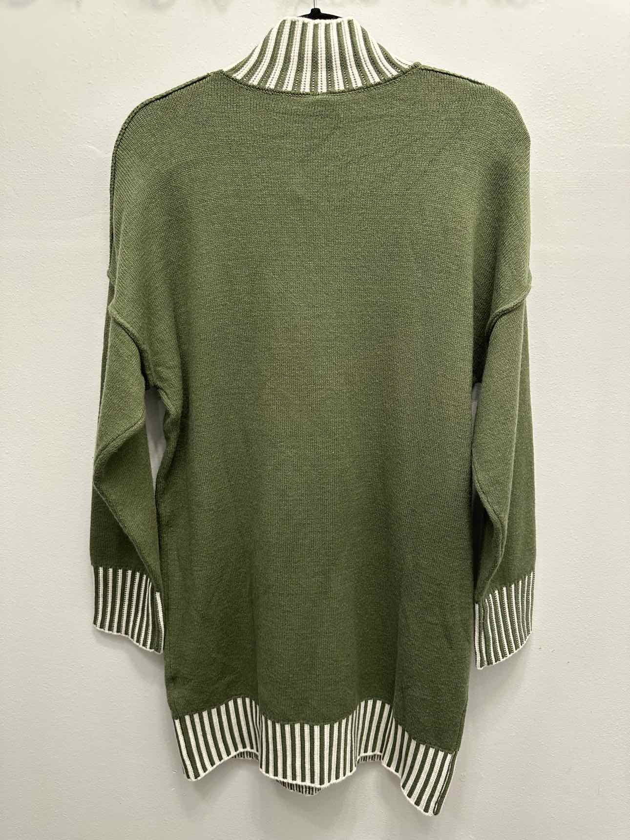 epretty NEW NWT Stripe Lined Mock Neck Size Medium Olive/White Sweater Dress
