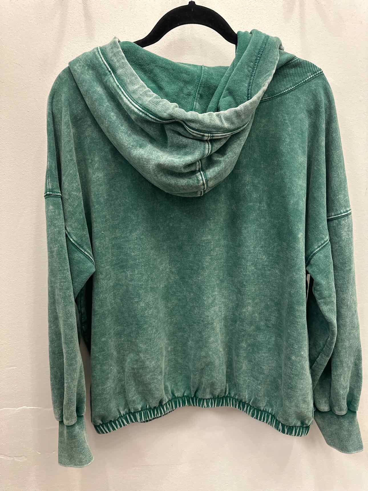 Acid Wash Hooded 1/2 Zip Pullover Size Medium Hunter Green Top