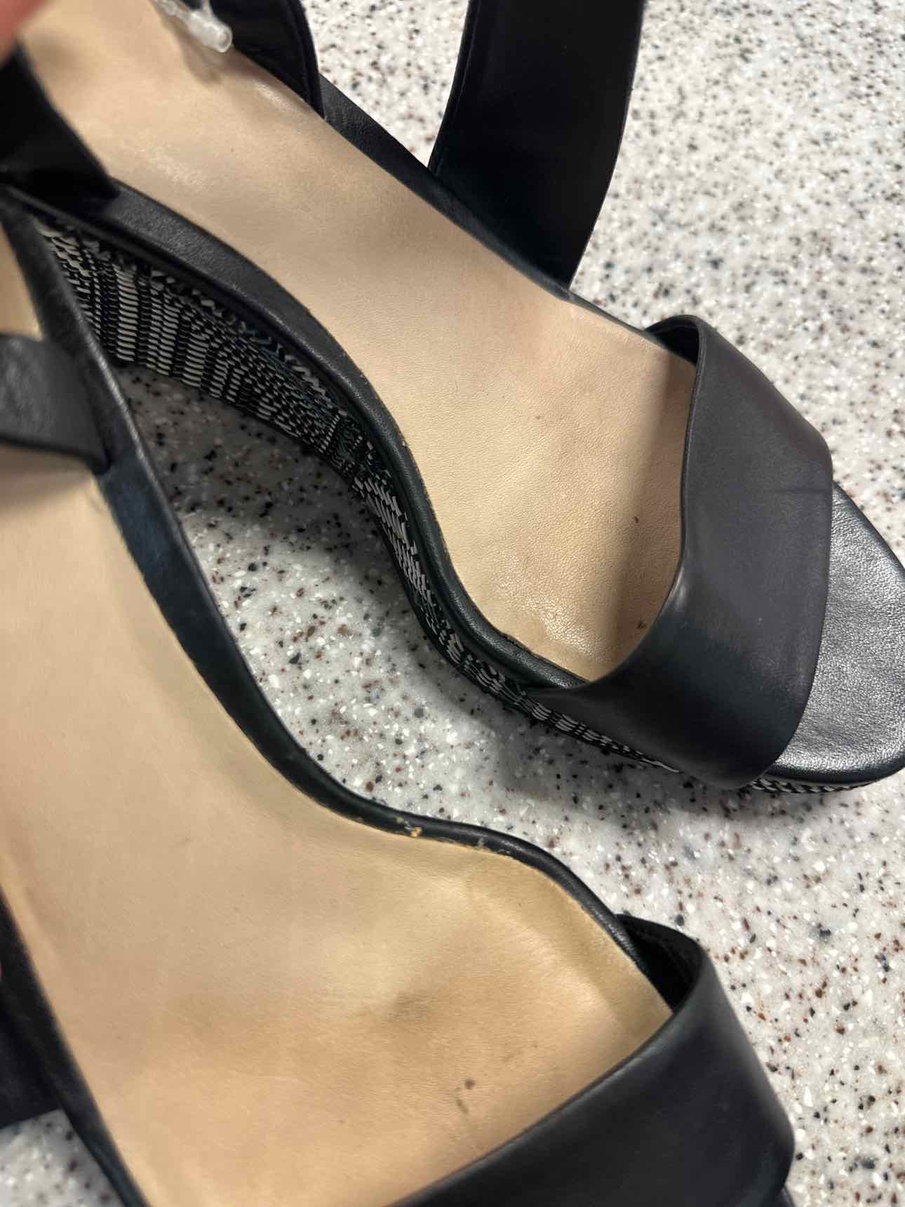 Cole Haan Size 7 Ravenna embroidered woven strappy heel Black White Sandal Shoes