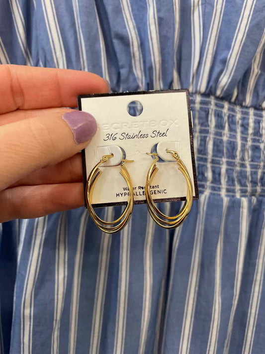 Layered Metal Tone Oval Hoop Stainless Steel 1" Gold-Tone Earrings