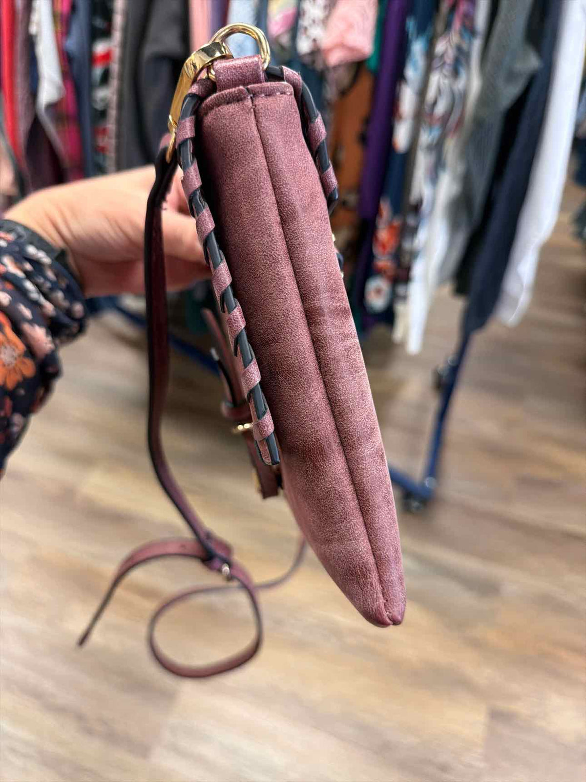 Mauve Faux Leather Clutch Whipstitched Edge