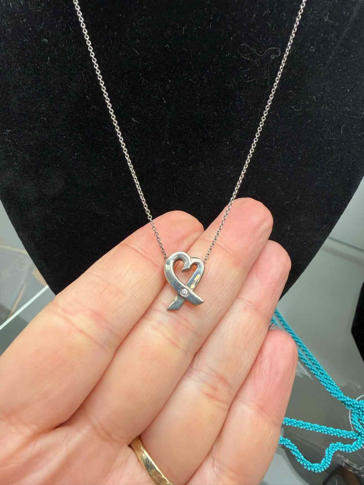 Tiffany & Co. 16" Paloma Picasso Loving Heart with Diamond Chip Sterling Silver Necklace